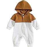 BemeyourBBs Newborn Baby Boy Clothes Color Block Long Sleeve Zipper Hooded Romper with Pocket Fall Winter One Piece Outfits