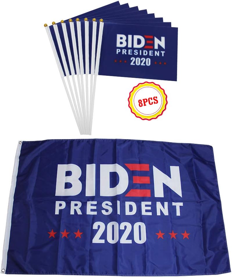 QSUM Anti Donald Trump President Support Joe Biden 2020 Flag Kit,3 X 5 FT Biden Flag Only or Matched with 8pcs Handheld Stick Flag Optional (3x5 ft Biden Flag and 8pcs Handhelf Flag)