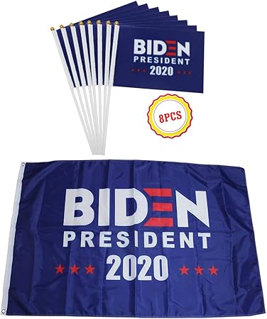 Amazon Com Qsum Anti Donald Trump President Support Joe Biden 2020 Flag Kit 3 X 5 Ft Biden Flag Only Or Matched With 8pcs Handheld Stick Flag Optional 3x5 Ft Biden Flag
