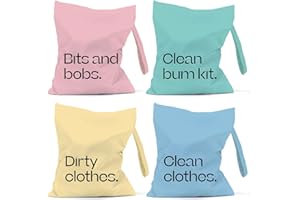 JRHUNG 4Pcs Cloth Diapers Wet Dry Bag, Wet Bag, Diaper Bag Organizer, Dry Bags Waterproof, Travel Laundry Beach Toiletries Daycare Pool Yoga Gym Bag for Swimsuits Dirty Wet Clothes, Pink Green Yellow Blue