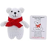 Vkeyinf Emotional Support Crochet Polar Bear Plush, Handmade Positive Polar Bear Stuffed Animal Present, Cute Anniversary Birthday Gift for Women Men, Christmas Get A Hug Bear Inspiration Gifts
