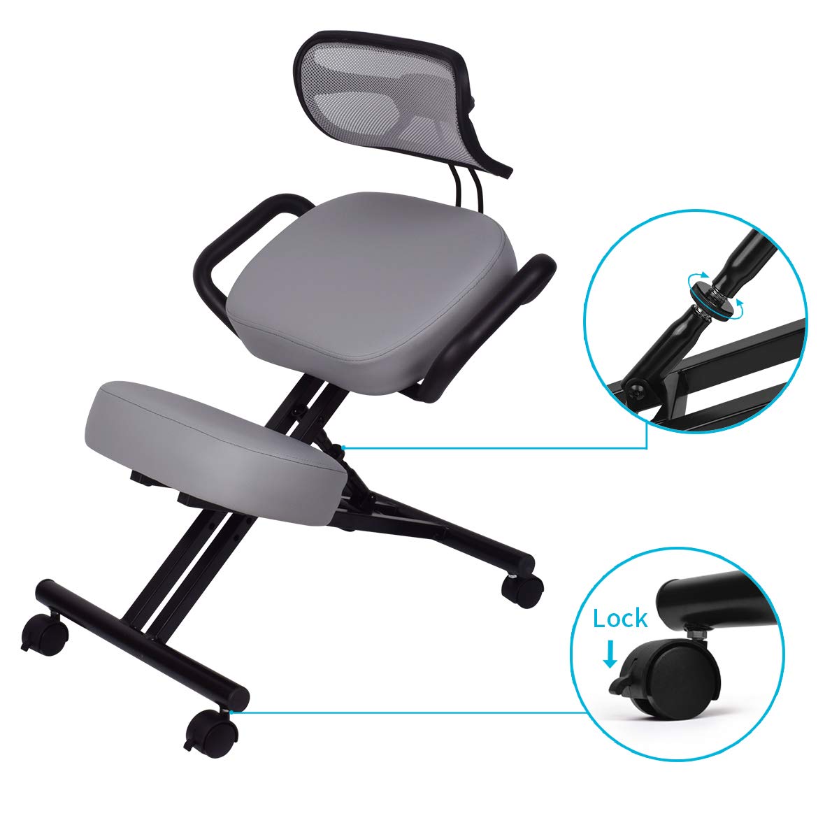 DRAGONN Ergonomic Kneeling Chair With Back Support, Adjustable Stool