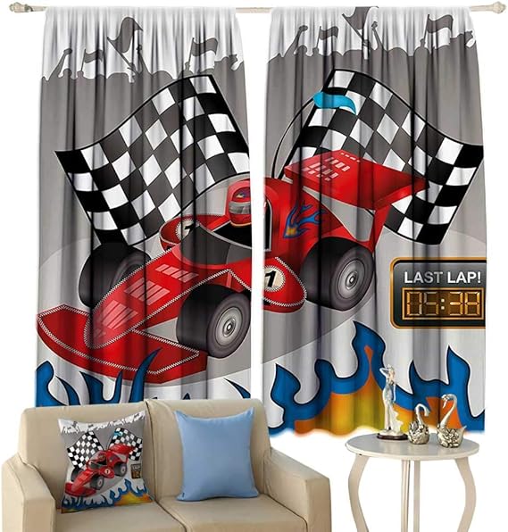 Hydaprint Amazing Kids Decor Blackout Curtains, Race Car with Finish