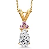Gem Stone King 14K Yellow Gold DEF Lab Grown Diamond and Pink Lab Grown Diamond Pendant Necklace for Women | 0.58 Cttw | Gemstone April Birthstone | Pear Shape 7X5MM | With 18 Inch Chain