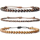 Mezcla Vida 3 Pcs Handmade Natural Gemstone Beaded Bracelet, Adjustable Waterproof Rope Bracelet Set, Valentines Day Birthday Gifts for Boyfriend Husband Him