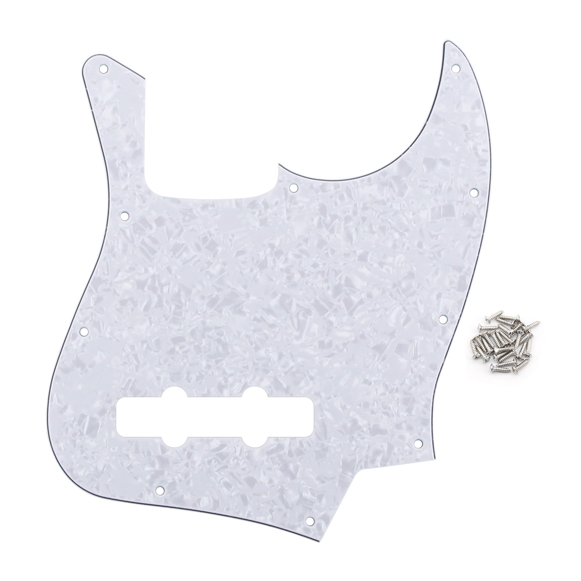 FLEOR 10 Hole JB Bass Pickguard 4Ply Scratch Plate without Truss Rod Notch for Standard 4 String Model JB Bass Guitar, White Pearl