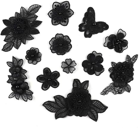 Amazon Dekori レース生地 刺繍花 アップリケ モチーフ 手作り 可愛い 刺繍花 縫製 Diy 服 ウェディングドレス装飾 工芸品の装飾 おしゃれ 美しい装飾 パッチ補修 アップリケ モチーフ 黒色 12枚セット ワッペン アップリケ 通販