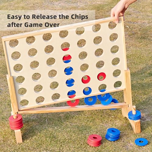 Pointyard Giant Wooden 4 in a Row Game 2.8Ft, Outdoor Jumbo Yard Game for Famlies Adults, 42 Pcs Chips & Durable Carrying Bag, Halloween Christmas Party Game Gifts for Adults