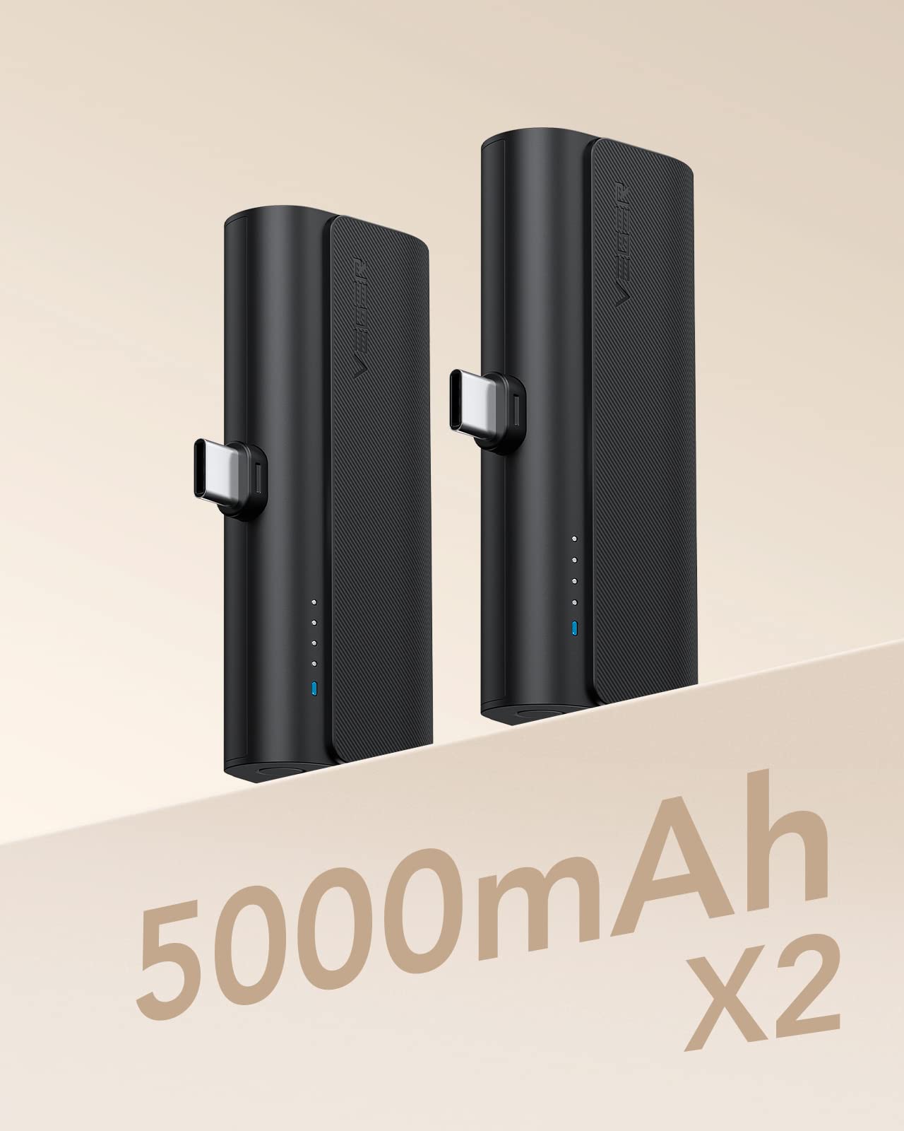 VEGER 2 Packs of USB C Portable Chargers, 5000mAh Power Bank Fast Charge Cordless Battery Pack Compatible for iPhone 15/16/16 Plus/16 Pro/16 Pro Max, Samsung Galaxy S25/S24/S23 Android