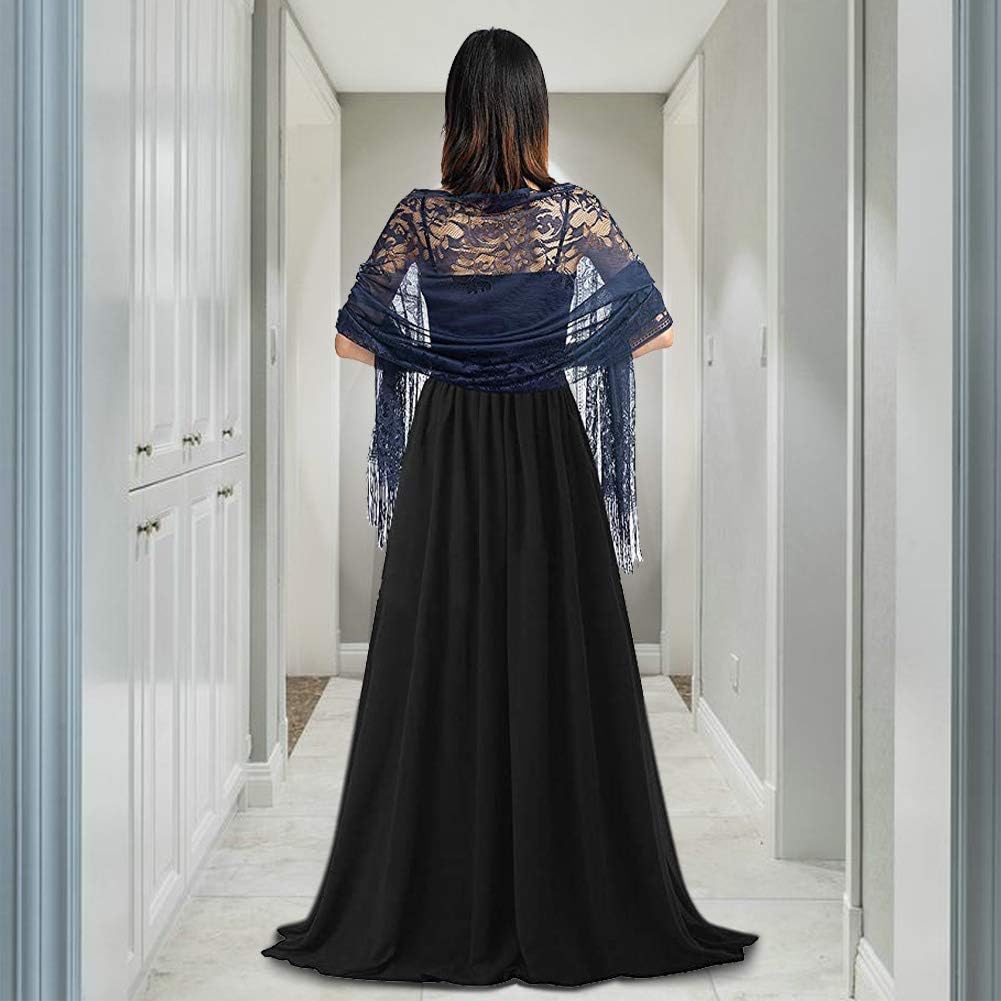 Ladiery Women's Floral Lace Scarf Shawl with Tassels, Soft Mesh Fringe Wraps for Wedding Evening Party Dresses - Image 4