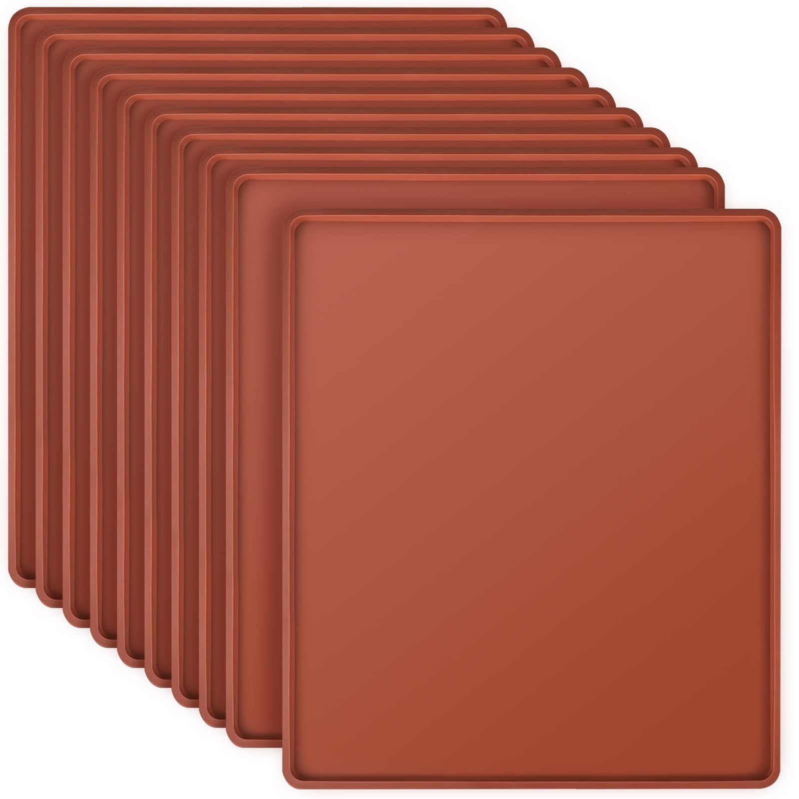 Photo 1 of TAICHEUT 10 PCS Silicone Dehydrator Trays, 12 x 10 Inches Dehydrator Fruit Roll Sheets with Edge, Non-Stick Silicone Tray Liner for Fruit, Jerky, Meat and Yogurt, Brown