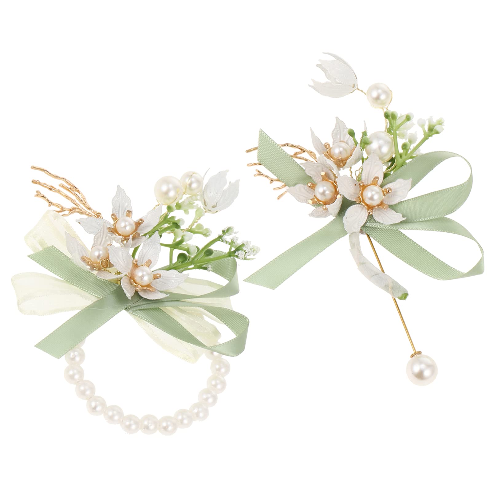 Amosfun 2 pieces fabric flowers wrist corsage flower in buttonhole wedding bride bridesmaid wrist corset bracelet men's groom groom boutonniere for wedding prom party
