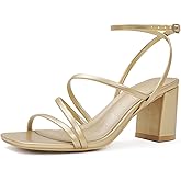 LACUONE Strappy Heels for women Block Heels Square Toe Chunky Ankle Buckle Pump Heeled Sandals