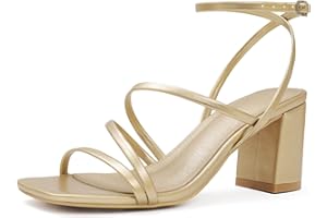 LACUONE Strappy Heels for women Block Heels Square Toe Chunky Ankle Buckle Pump Heeled Sandals