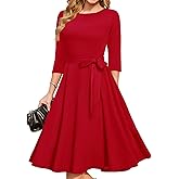 DRESSTELLS Valentine Cocktail Dresses for Women, 3/4 Sleeve Formal Holiday Party Wedding Guest Dress Knee Length, Spring Evening Club Gown Red L