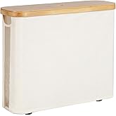 StorageWorks Toilet Paper Storage with Bamboo Lid, Toilet Paper Holder Basket for Up to 9 Mega or 12 Regular Size Rolls, Medium Paper Storage Baskets for Bathroom, Beige, 1 Pack