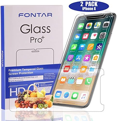 (2-Pack) iPhone X Screen Protector, FONTAR iPhone X 10 Tempered Glass Screen Protector for Apple iPhone X, iPhone 10, HD Clear 5.8Inch [Case Friendly]