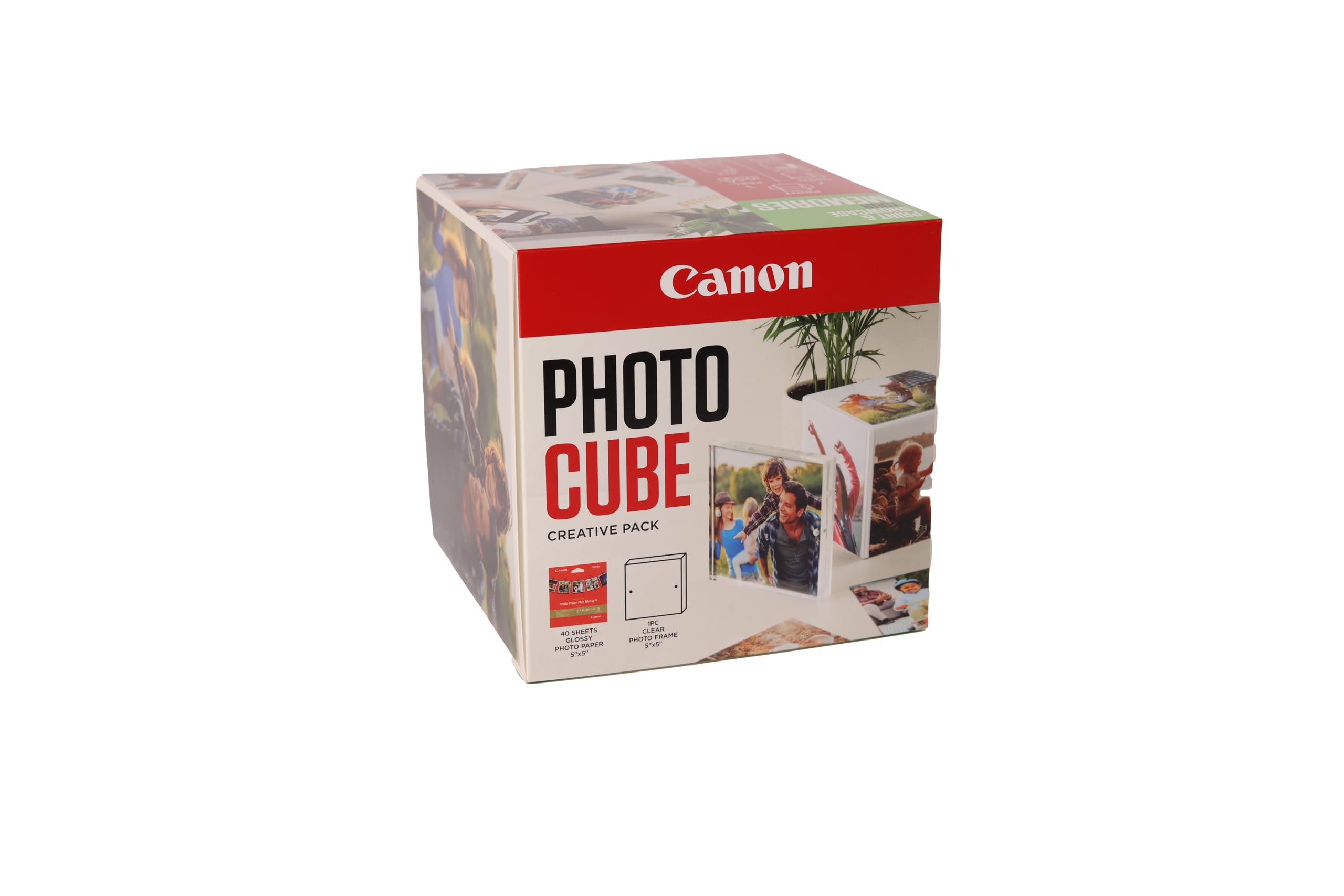 Canon Photo Cube Creative Pack (Pink) - PP-201 5x5” Photo Paper Plus Glossy II (40 Sheets) + Photo Frame - Compatible with Canon PIXMA Printers