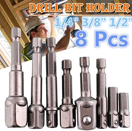 8pcs Wrench Socket Adapter Power Wrench Hex Shank to 1/4" 3/8" 1/2" Drill Bits