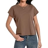Womens Crop Tops Cap Sleeve Cotton T Shirts Crewneck Loose Fit Trendy Tee Summer Workout Tops 2025