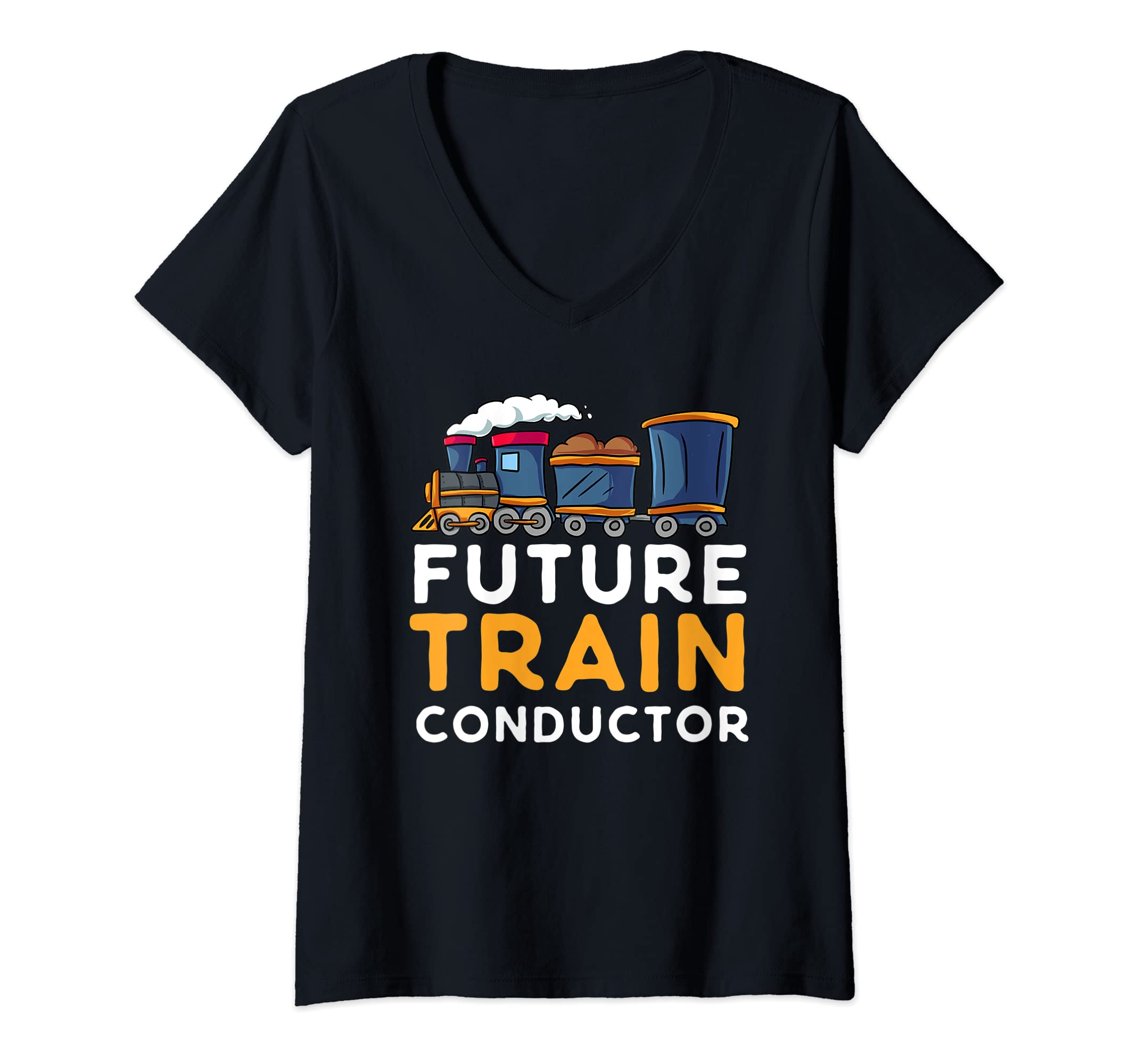 Womens Steam Engine Gift for Toddlers Kids Future Train Conductor V-Neck T-Shirt