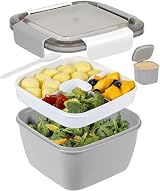 Greentainer 52 OZ to Go Salad Container Lunch Box BPA-Free 3-Compartment Grey