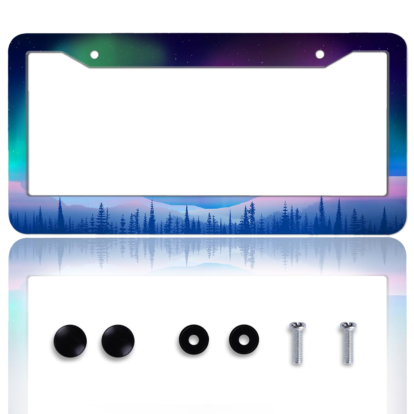 Photo 1 of * does not come with the screw *
Aurora Night Sky License Plate Frame Forest License Plate Holder for Car Accessories for Car Auto Tag Frame Size 12 x 6 Inches with 2 Holes and Screws