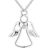 FJ Guardian Angel Necklace 925 Sterling Silver Angel Pendant Jewelry for Women
