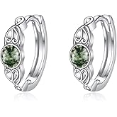 SHEAISRS Celtic Turquoise/Moonstone/Rose Quartz/Larimar/Nature Moss Agate Hoop Earrings 925 Sterling Silver Celtic Knot Earrings for Women Irish Earrings Trendy Birthday