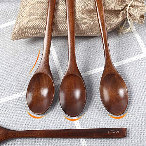 HANSGO Long Wooden Soup Spoons,6PCS 9 Inch Wood Soup Spoons,Wooden Teaspoonfor Eating Mixing Stirring,Long Handle Spoon Kitchen Utensil,Eco Friendly Table Spoon