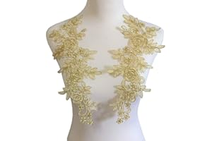 ZALALAA 2Piars Gold Lace Embroidery Big Flower Patch Children's Wedding Dress Costume DIY Decorative Flower Flower Stickers (Gold E)