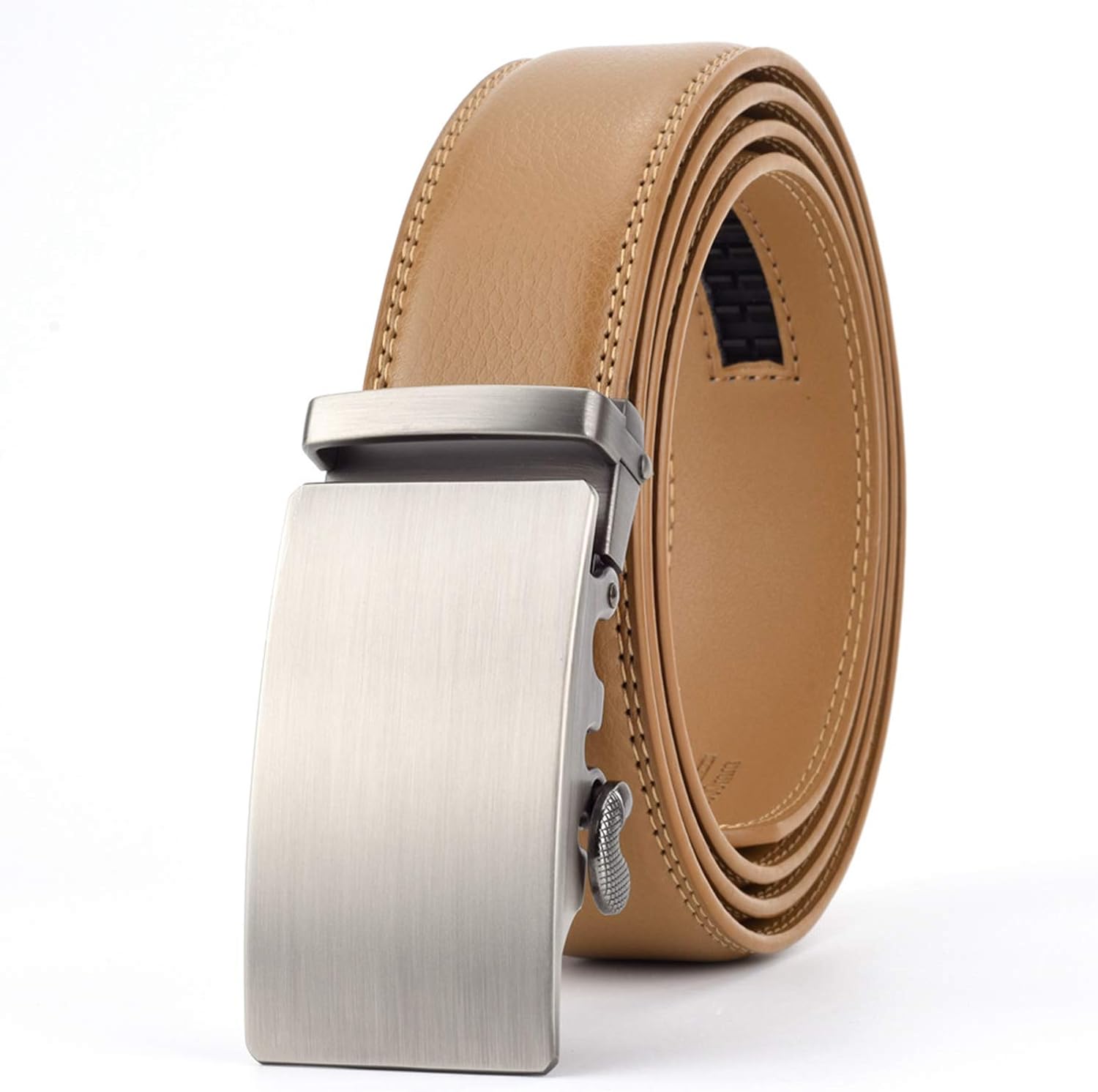 35Mm Light Brown Cowhide Leather Belt For Men Male Ratchet Automatic