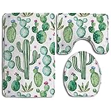 SarahKen Bathroom Rug Cactus Plants Spikes Cartoon Like Art Print White Light Pink And Lime Green 3 Piece Bath Mat Set Contour Rug And Lid Cover