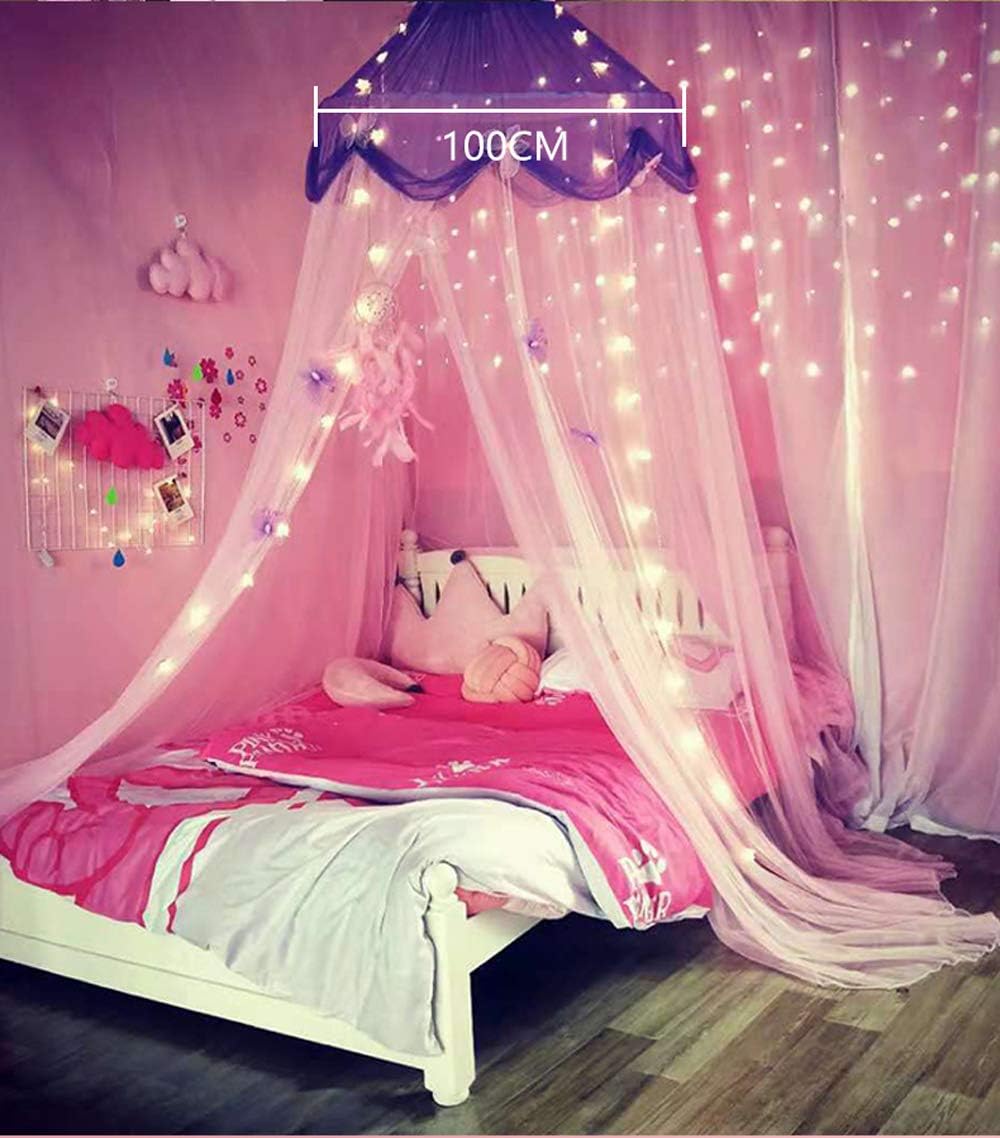 Nattey Princess Bed Canopy Curtain Mosquito Net with Gold Star for Girls Kids Bedroom Decoration Fit for Twin Single Full Queen Size(Pink): Home & Kitchen