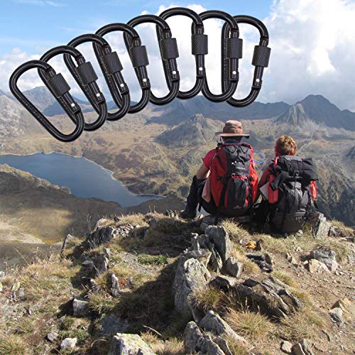 Vonpri 8 Pack 3" Aluminum Carabiner Clip Heavy Duty D Shape Screw Gate Spring Snap Hook for Camping Hiking Outdoor Travel Hammock Backpack Locking Carabiners Keychain Clip (Black) - Thumbnail 3