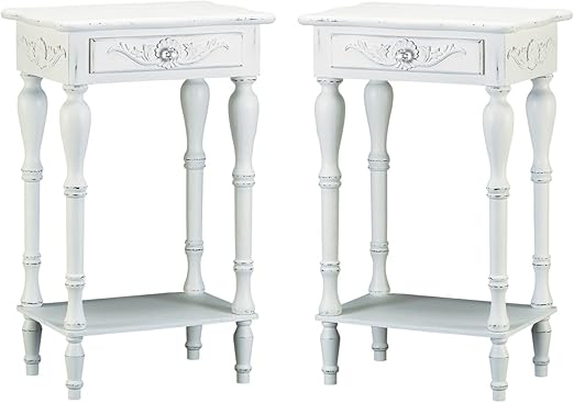 Amazon Com Set Of 2 Carved Wood Shabby White Nightstands Home Kitchen