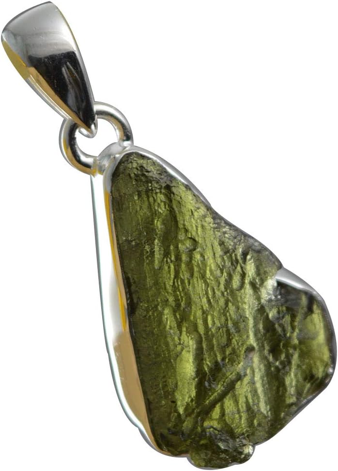 Genuine Czech Moldavite Pendant 925 Sterling Silver,37.2 mm, AP6269