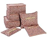 Yuhan Pretty 6pcs Packing Cubes Set Travel Luggage Organizer - 3 Travel Cubes + 3 Pouches (6 Sets, Pink Leopard)
