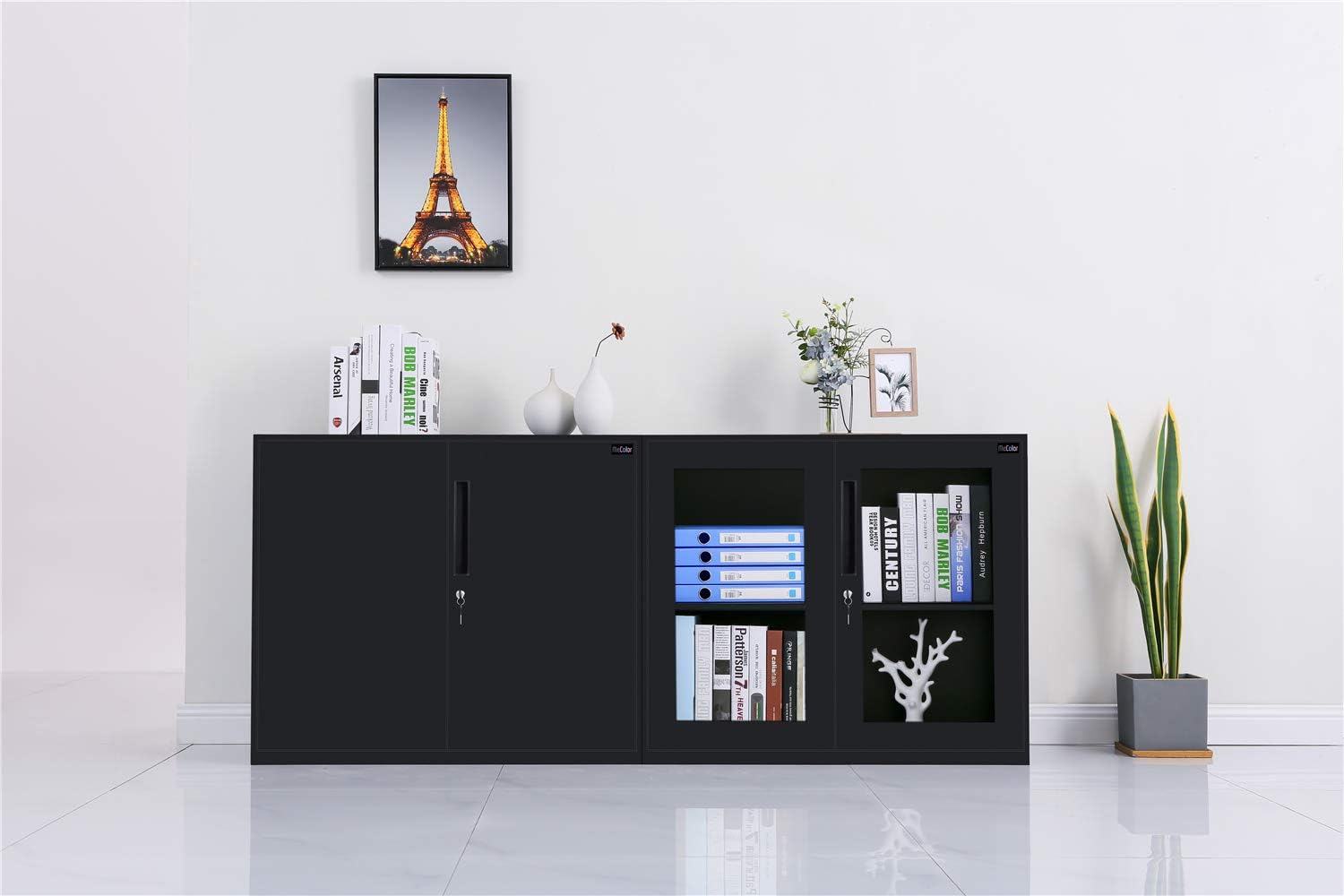 MECOLOR Furniture Metal Office File Cabinet with Door and Lock Height Adjustable (Black, 30 inch): Furniture & Decor