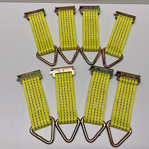 Set of 8 E-Track Clip Nylon Tie-Down Straps with D-Ring 2000 lb MBS Color Yellow