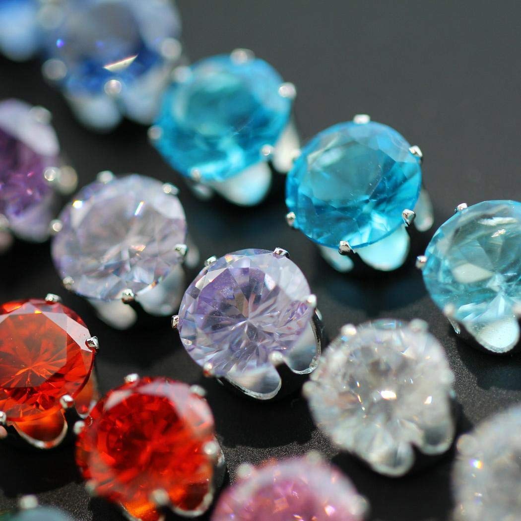 Zronji 12Pair Women Fashion Geometric Shape Rhinestone Push Back Pierced Ear Stud Makeup Sets