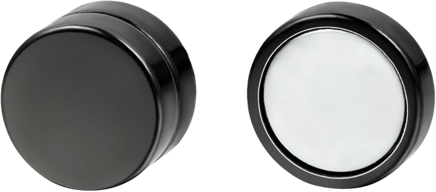 JewelryWe Men,Women's 10mm Stainless Steel Stud Earrings Black Plug Expander Non Pierce Body Jewelry Magnetic