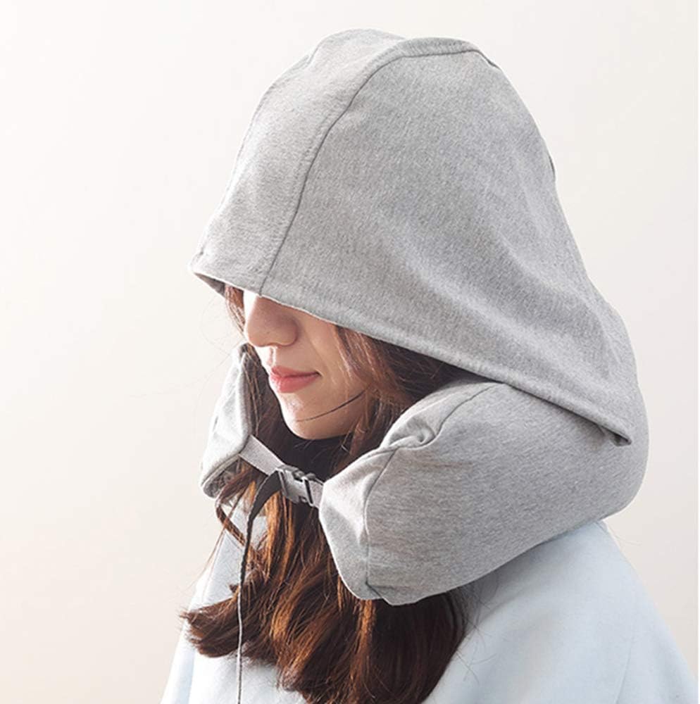 Neck Pillows with Hoodie, Adjustable Head Support UShaped Pillow with
