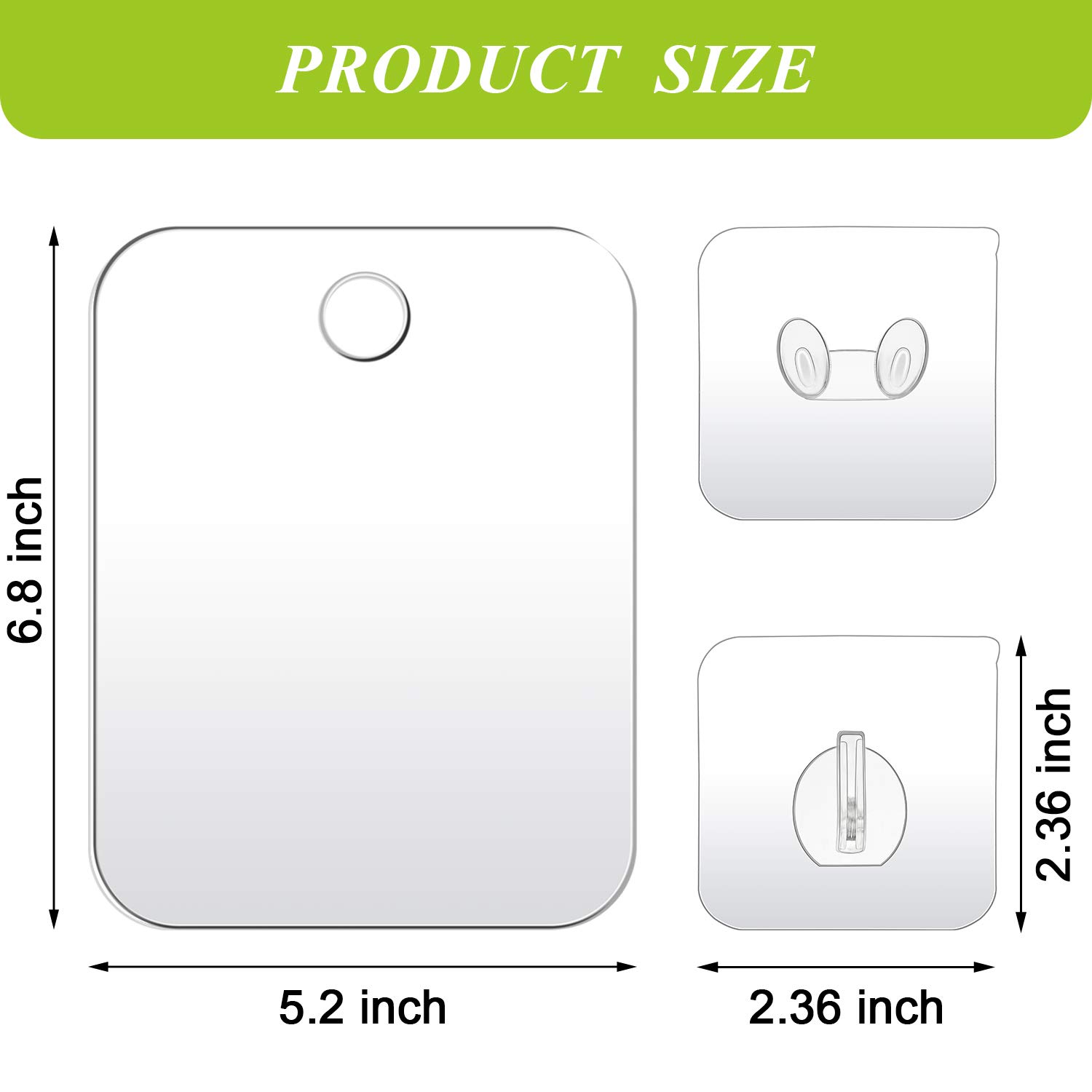Shower Mirror Shave Mirror Lightweight Makeup Mirror Wall Hanging Mirror Frameless Mirror with Rope, Bag and 2 Pieces Adhesive Hooks, 6.8 x 5.2 Inch : Beauty