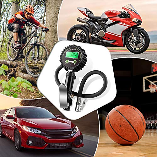 LOETAD Digital Tire Inflator with Pressure Gauge 200PSI Tire Pressure Gauge Inflator Deflator Compressor Accessories with 90° Valve Extender 360° Rubber Hose LCD - Thumbnail 5