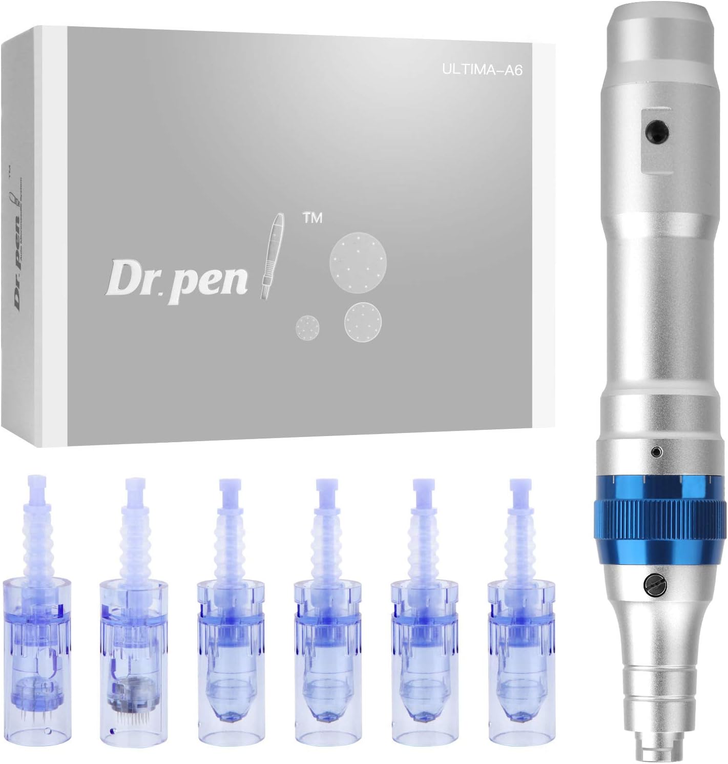 Dr. Pen Ultima A6 Professional Microneedling Pen with 4xNano, 1x12-Pin, 1x36-Pin Replacement Cartridges (Assorted Kit)