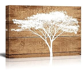 Canvas Prints Wall Art - Artistic Abstract Tree on Vintage Wood Background - 12" x 18"