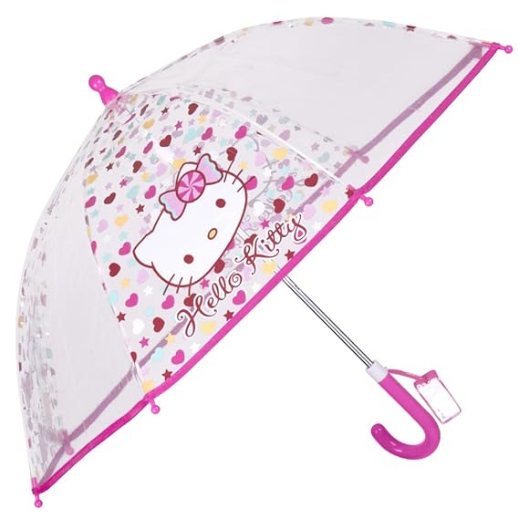 Regenschirm Hello Kitty - Kinderschirm mit Transparenter Kuppel, robust, windfest - Sicher Kinderregenschirm mit abgerundeten