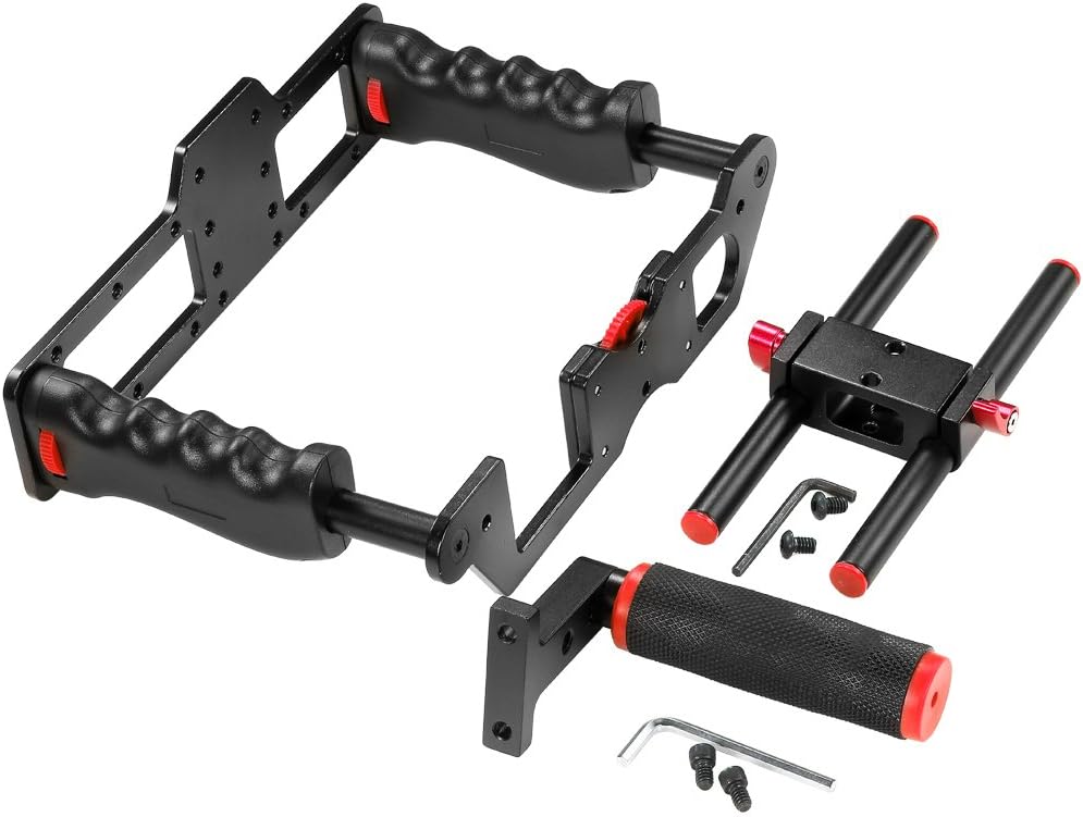 NEEWER Camera Video Cage Film Movie Making Kit, Aluminum Alloy with Top Handle, Dual Hand Grip, Two 15mm Rods - Image 3