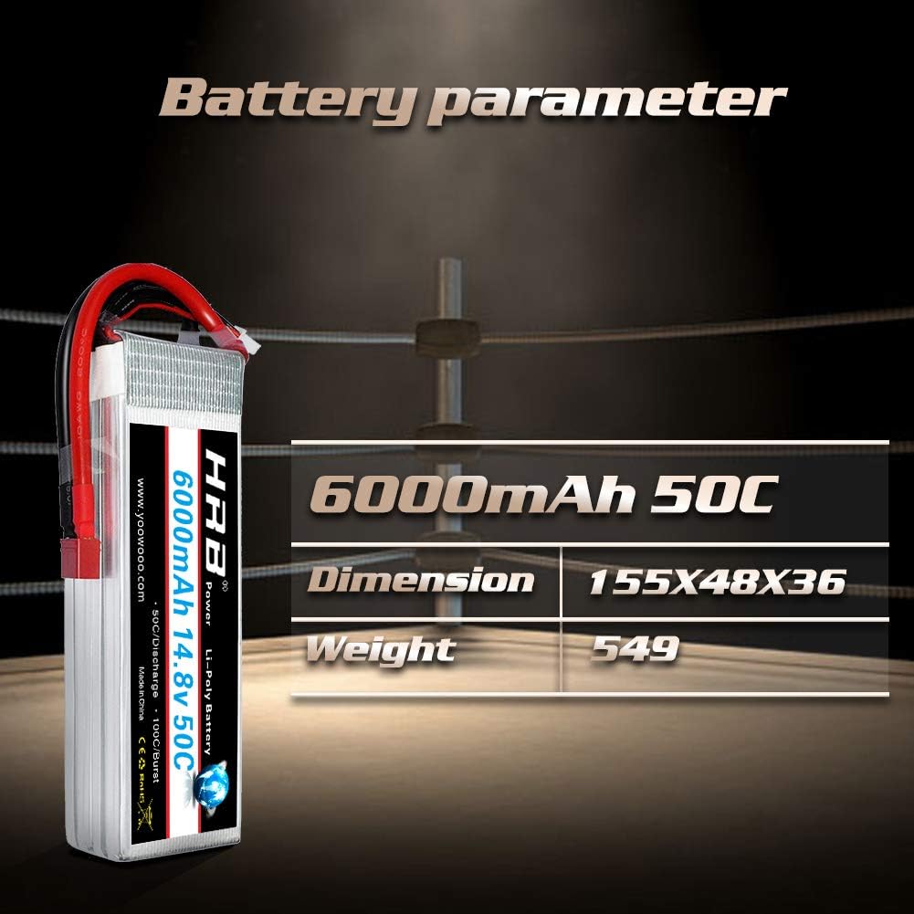 HRB 14.8V 6000mAh 4S 50C RC Lipo Battery with Deans T Plug for RC Helicopter RC Airplane RC Car RC Truck RC Boat Remote Control Traxxas Xmaxx - Image 3